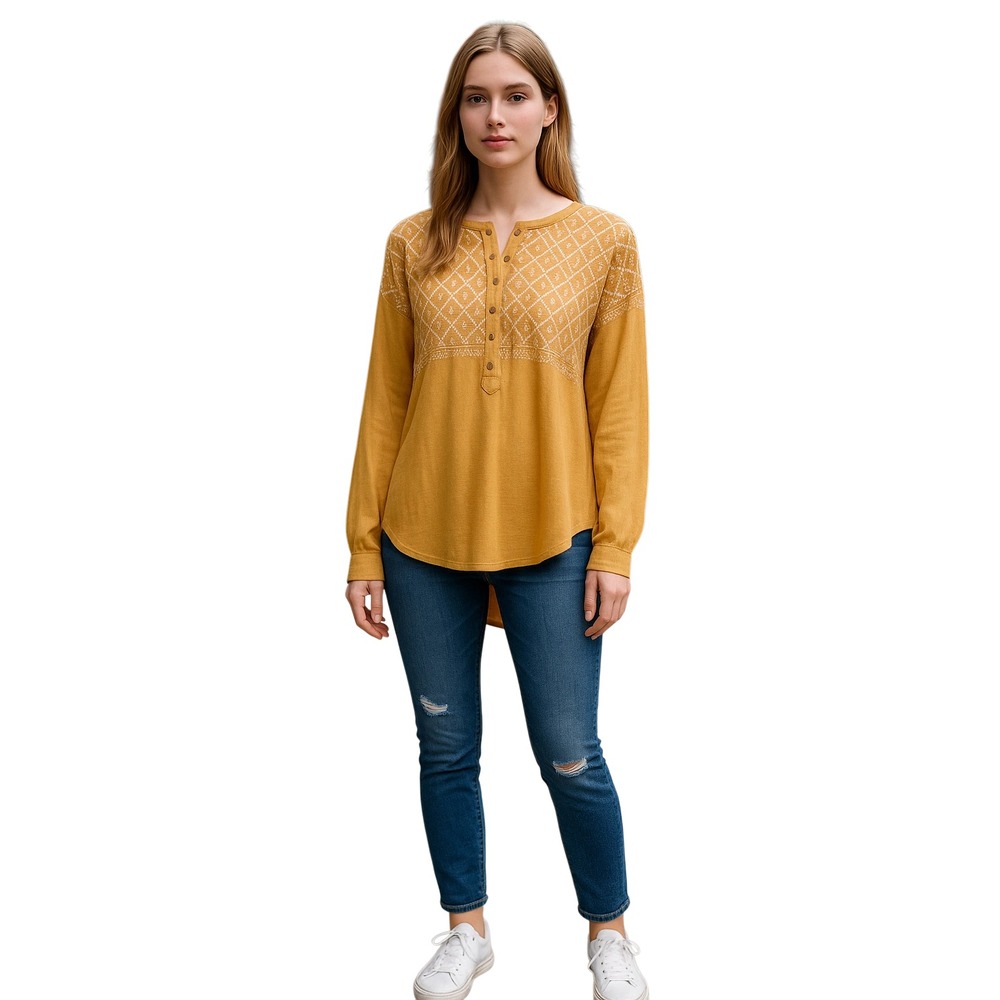 Free People We The Free Spirit Top M Long Sleeve Oversized Embroidered Boho Cozy